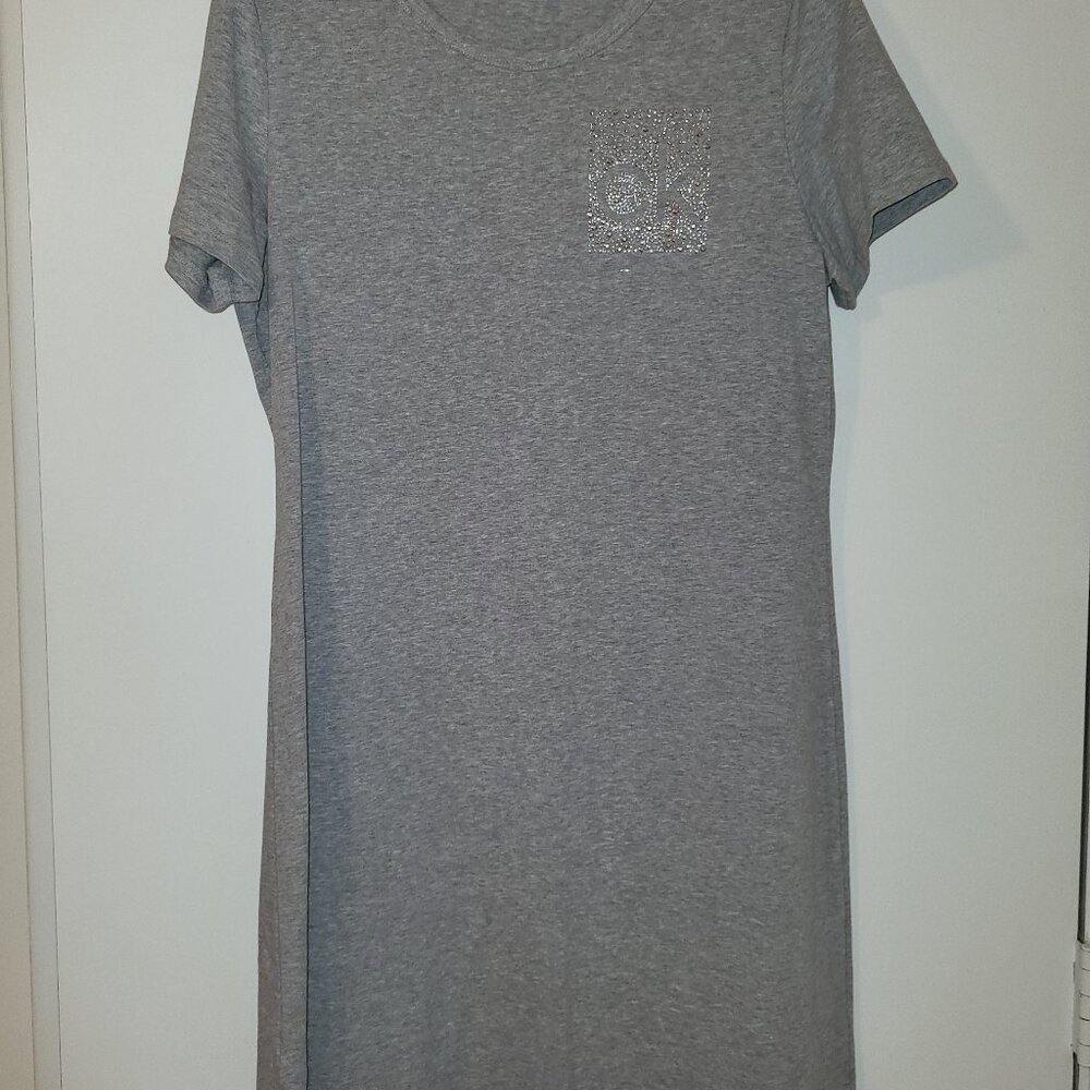 Calvin Klein Grey Ladies T-Shirt Dress w/Rhinestone Trim, Size L